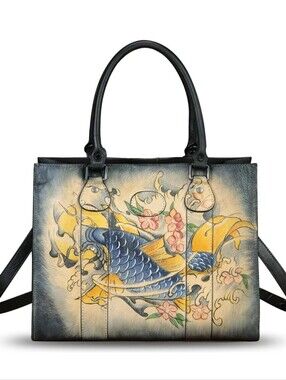 NEW Feigitor Genuine Leather Handbag Satchel for Women Hand Painted Handmade Wor